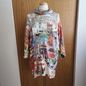Inoah NWT Dolman  XS Village Pattern Cowl Neck Pullover